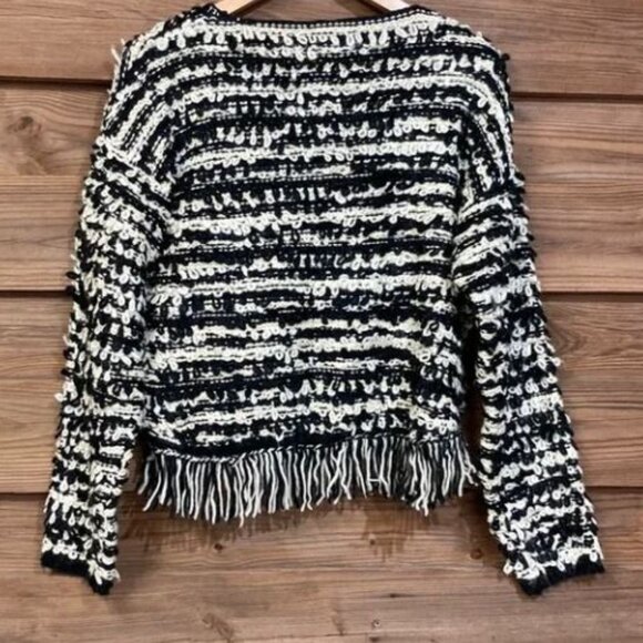 Black and White Looped Fringe Sweater, Size Small - Picture 3 of 4